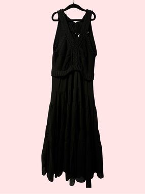 Mint Black Cable Knit Halter & Chiffon Tiered Maxi Dress / Size 4